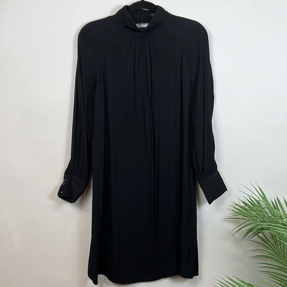 NWT Massimo Dutti Black Midi Dress LBD Ling Sleeve High Neck 2